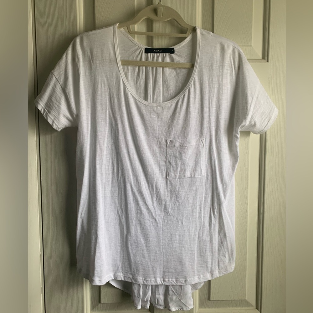 Anthropologie Amadi EUC pocket tee top twist back size M white